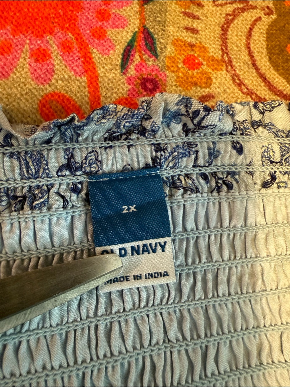 Old Navy 2X Blue Floral Paisley V-Neck Tiered Cottage Dress Flowy Peasant NWT - Picture 7 of 16